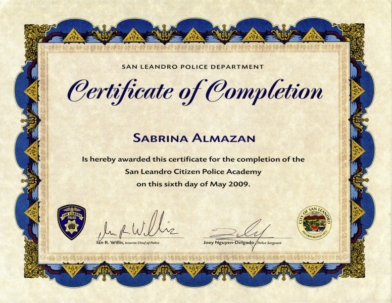 Certificate San Leandro Citizens Police Academy